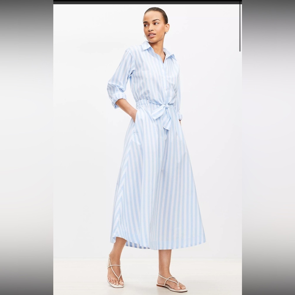 LOFT Light Blue Striped Long Sleeve Dress